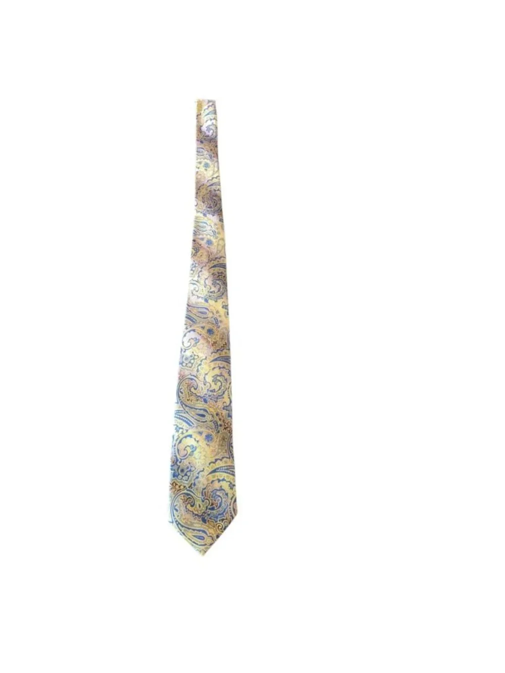 Mens Blue Gold Baroque Paisley Silk Tie Luxury Woven Jacquard Formal Necktie